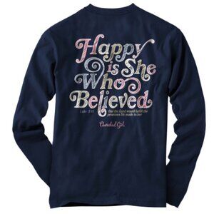 Kerusso Cherished Girl Women's Long Sleeve T-Shirt - "Happy Is She" - NEW